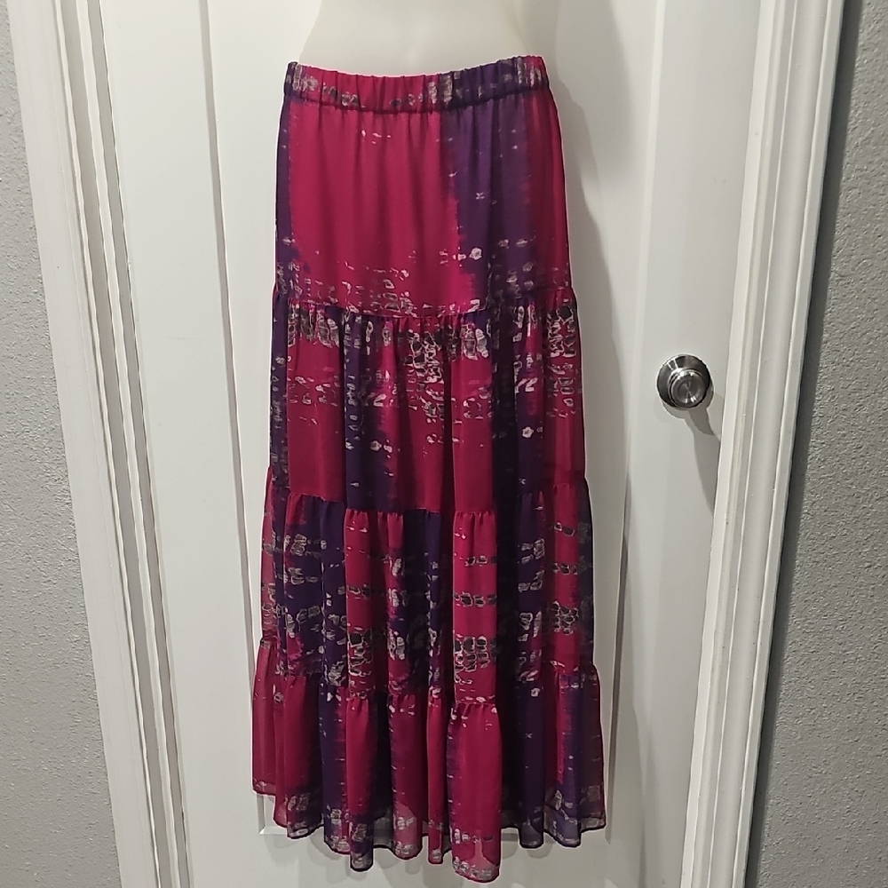 LONDONJEAN Pink and Purple Tiered Maxi Skirt Resort Wear